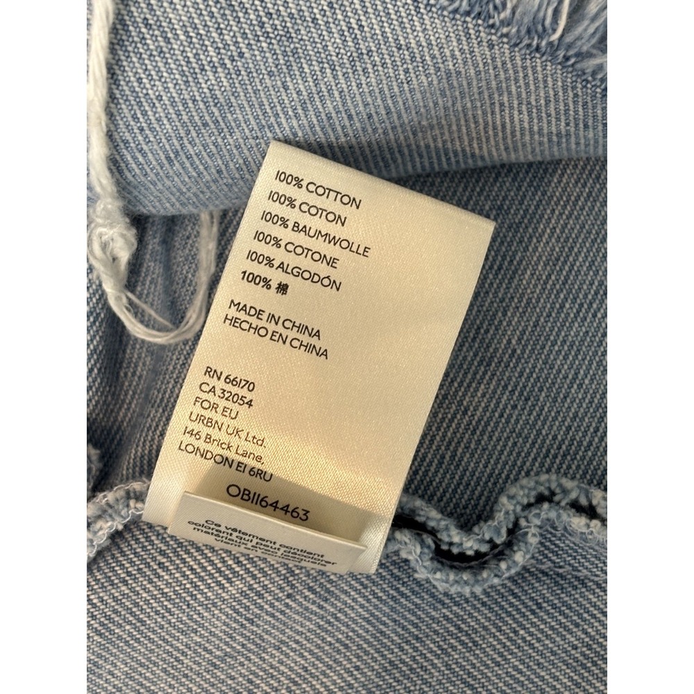 Free People Denim Mini Skirt 4 Blue Flared Frayed Distressed Fringe Light Wash - Picture 6 of 6